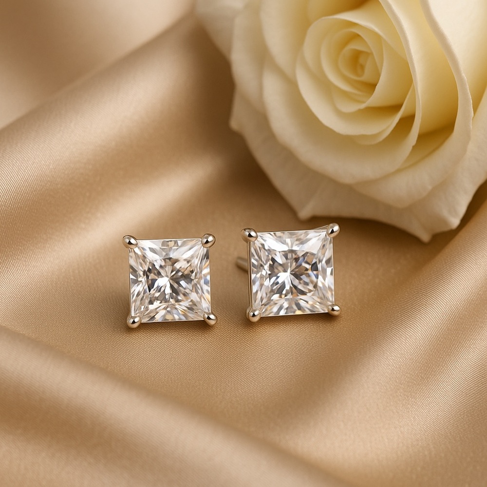 6ct Princess Cut Moissanite Stud Earrings – 925 Silver Screw Backs GRA Certified - Picture 4 of 5